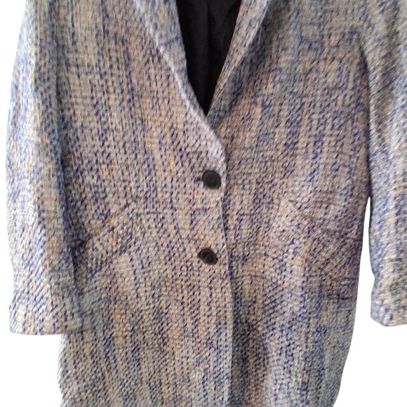 Zara tweed dress coat womens Large blue midi - Picture 3 of 5